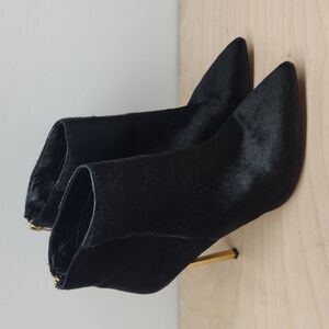 Sam Edelman Sandy Ankle Boots Black Leather Calf Hair Stiletto Zip Womens Sz 8.5